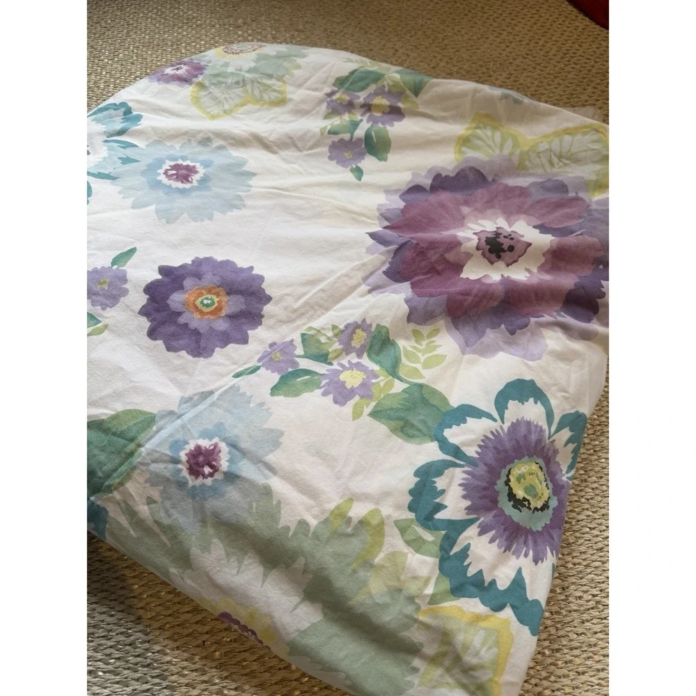 Pottery Barn Cotton Duvet Cover Fitted Sheet Full Queen Purple Floral